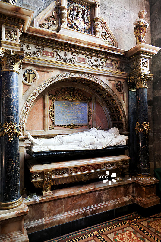 詹姆斯·格雷厄姆，第一代蒙特罗斯侯爵的墓位于苏格兰爱丁堡的圣吉尔斯大教堂图片素材