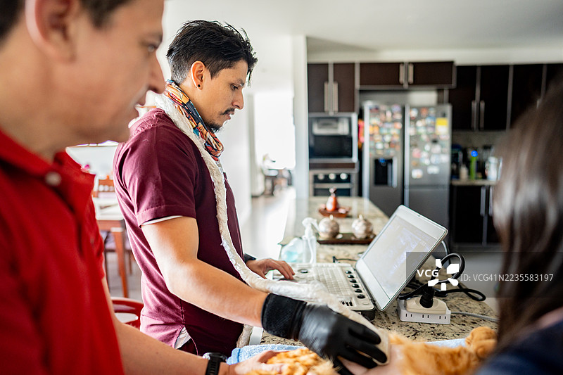 兽医在家庭环境中为猫进行超声波检查图片素材
