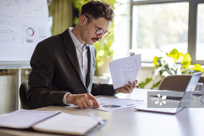 专业商务人士在办公桌前审阅文件图片素材