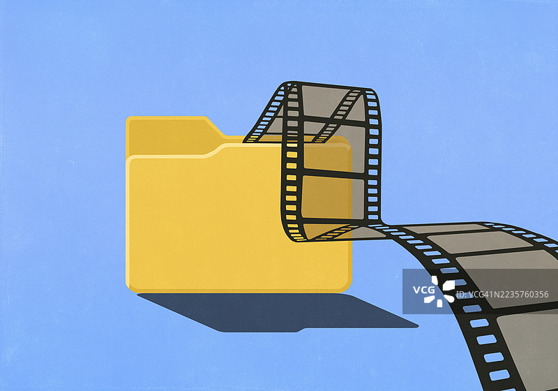 胶卷负片从蓝色背景的数字文件夹中掉落图片素材