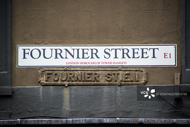 福尼尔街标志，斯皮特菲尔兹，伦敦塔哈姆雷特区图片素材