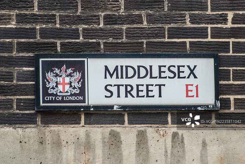伦敦市，米德尔塞克斯街道标志图片素材