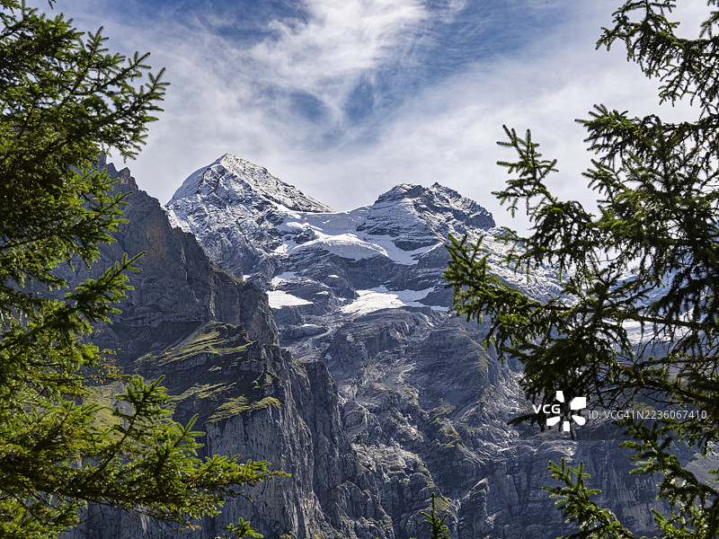 瑞士阿尔卑斯山的高山风景，海拔超过3000米的雪山峰。图片素材