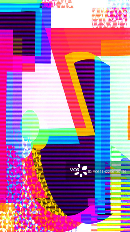 霓虹粉色、蓝色、黄色的几何抽象图案，带有80年代故障美学图片素材