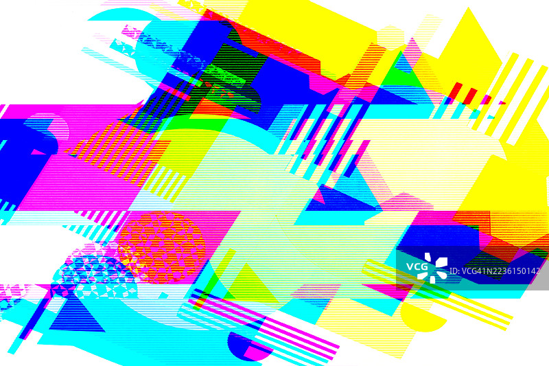 充满活力的几何故障艺术，采用霓虹粉色、黄色和蓝色，展现90年代Y2K美学图片素材