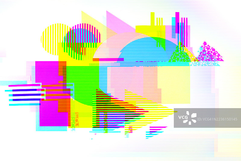 充满活力的故障艺术几何形状，霓虹色彩，适用于80年代和Y2K未来主义设计图片素材