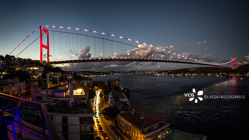 土耳其伊斯坦布尔博斯普鲁斯大桥的黄昏景色图片素材