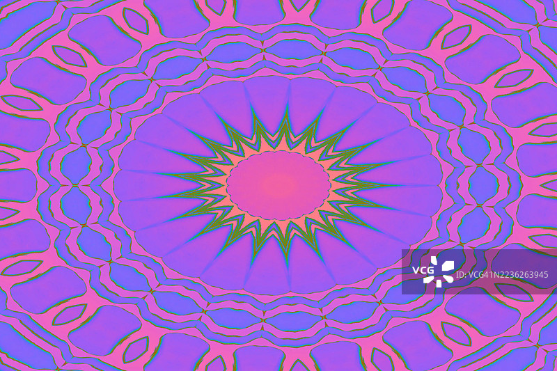 充满活力的霓虹色对称设计的抽象曼陀罗图案图片素材