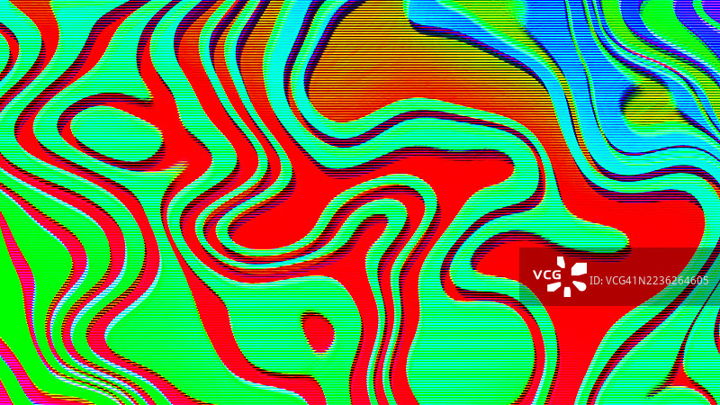 霓虹红、绿、蓝的复古 70 年代迷幻液体漩涡图案图片素材