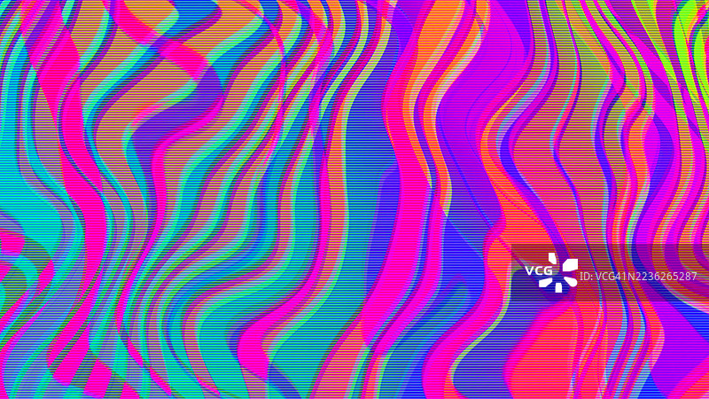 充满活力的抽象波浪图案，采用霓虹蓝、紫色和橙色，适合80年代和Y2K设计图片素材