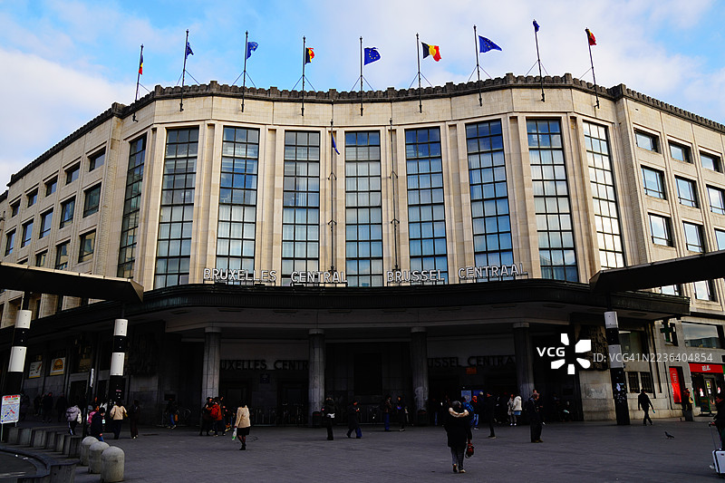 比利时布鲁塞尔，布鲁塞尔中央车站的外观图片素材