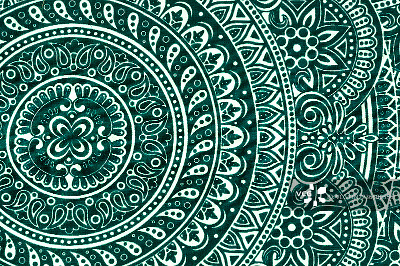 绿色印度丝绸 sari，带有花卉图案。图片素材