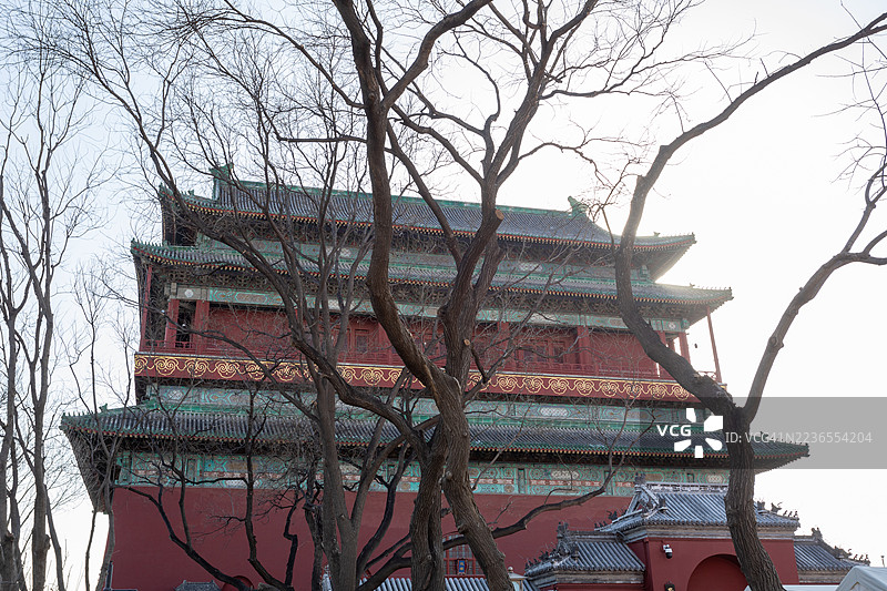 中国北京的古代建筑鼓楼（Gu Lou）。图片素材