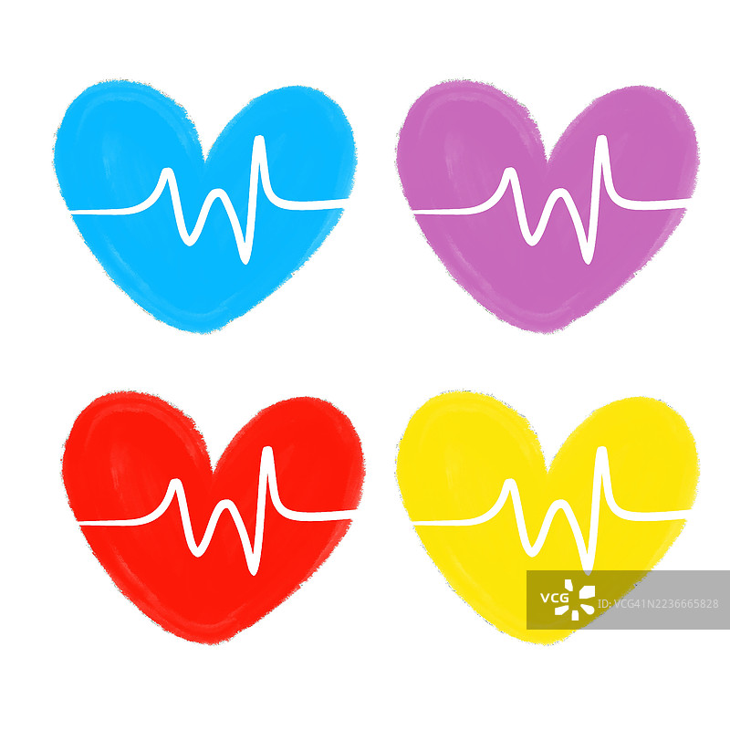 健康与浪漫设计的多彩心跳爱心图标图片素材