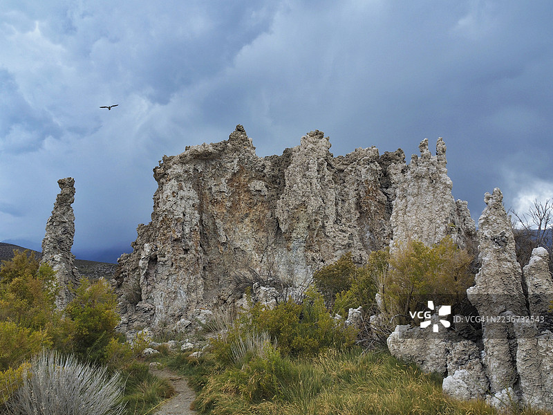 加利福尼亚州东塞拉山脉莫诺湖岸边的钙华岩石形成图片素材