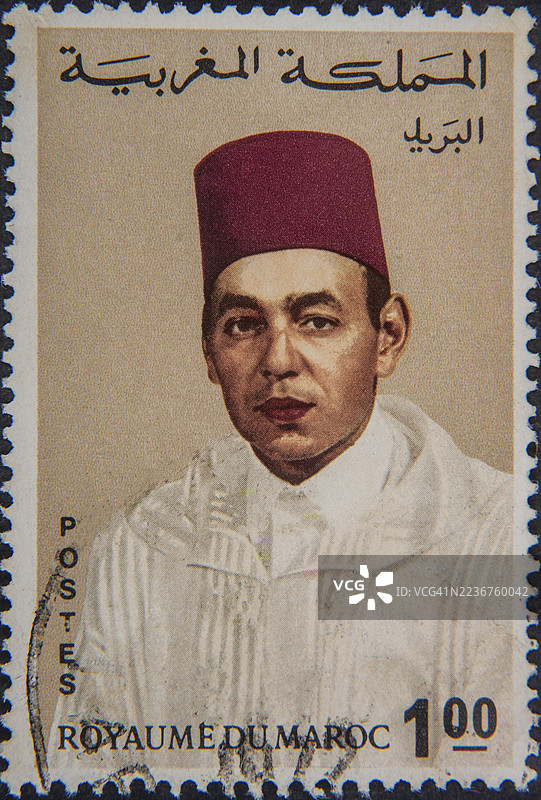 摩洛哥国王哈桑二世（1929-1999），1961年至1999年在位。摩洛哥邮票上的肖像图片素材