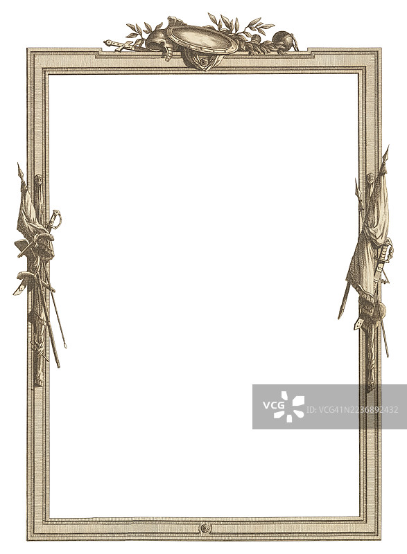 复古雕刻框架，配有剑和月桂装饰图片素材