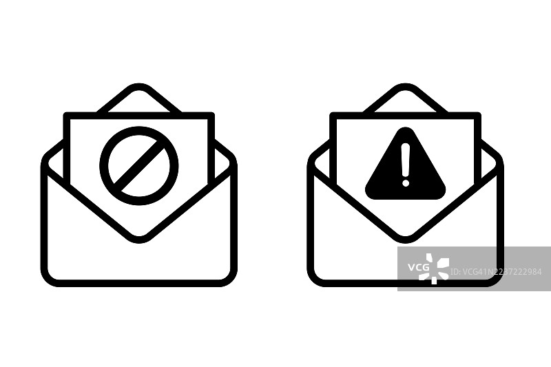 简约线条风格的垃圾邮件和警告邮件图标集图片素材