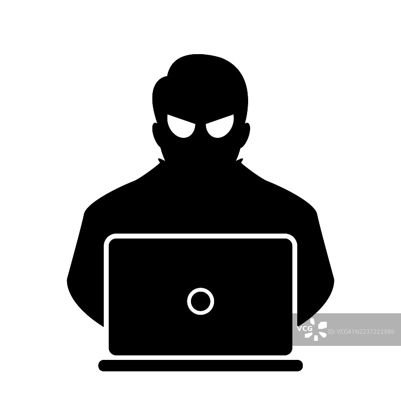 黑色简约风格的黑客剪影图标与笔记本电脑图片素材