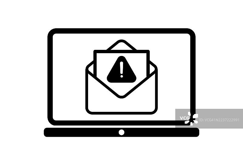 带有警告邮件图标的简约线条风格笔记本电脑图片素材
