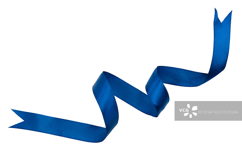 孤立在白色的背景上的卷曲的海军蓝色缎带，保存裁剪路径。图片素材