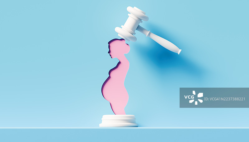 怀孕女性剪影，法官的槌子，概念图图片素材