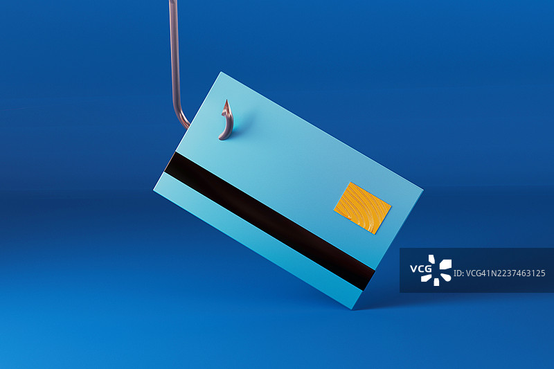 悬浮在空中的蓝色卡片与条纹：支付、访问和安全的概念图片素材