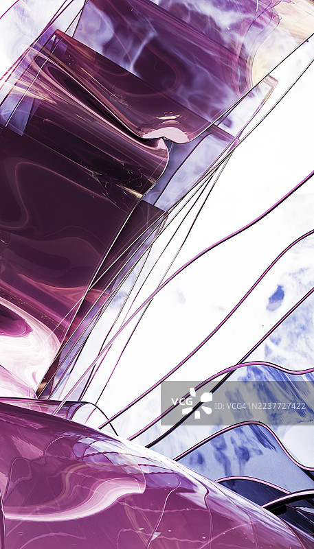抽象的紫色和蓝色玻璃曲线反射光线图片素材