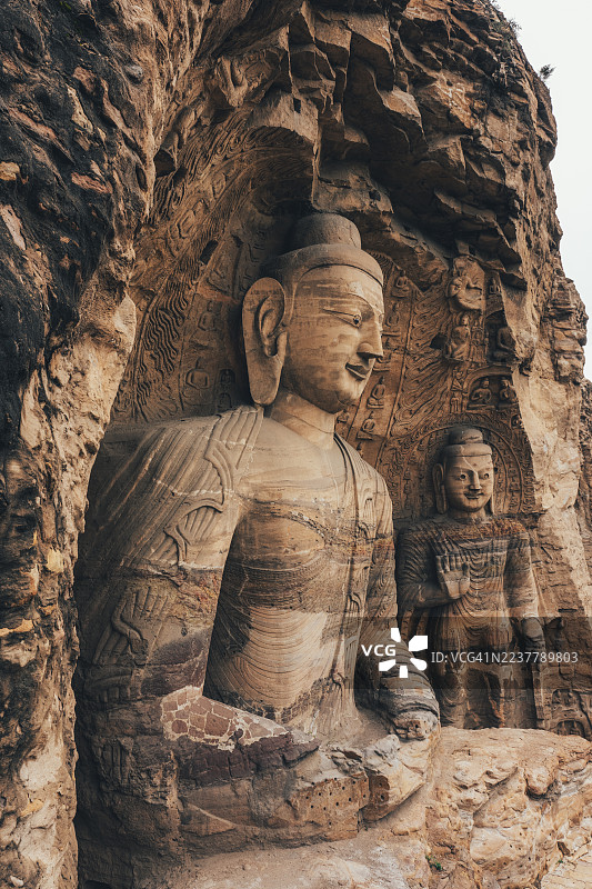 中国山西大同云冈石窟古佛像图片素材