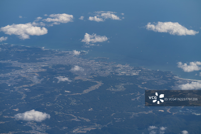 从飞机上俯瞰日本福岛县磐城市图片素材