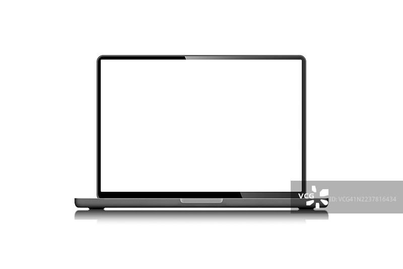 真实开放笔记本电脑的模型。带有空白屏幕的笔记本电脑矢量插图 - MacBook Pro风格。剪切路径。图片素材