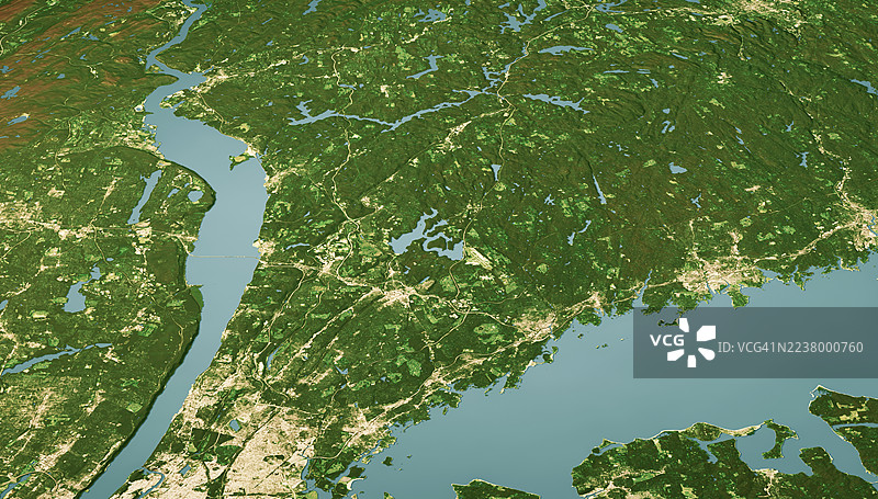 Westchester 县卫星景观 3D 渲染彩色图片素材