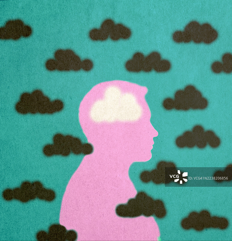 关于心理状态的概念插图，包含云朵和剪影图片素材