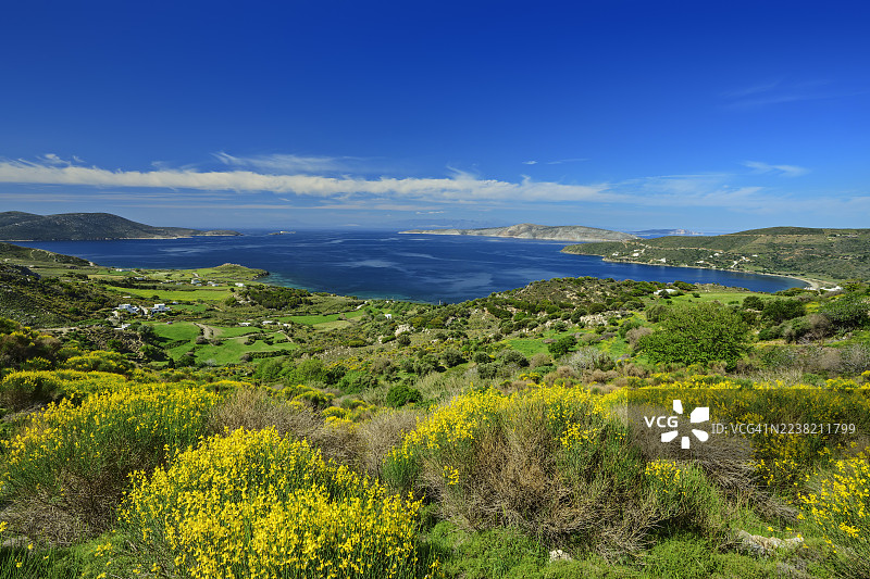 斯基罗斯岛和海湾的美丽景色，野花和徒步路线图片素材