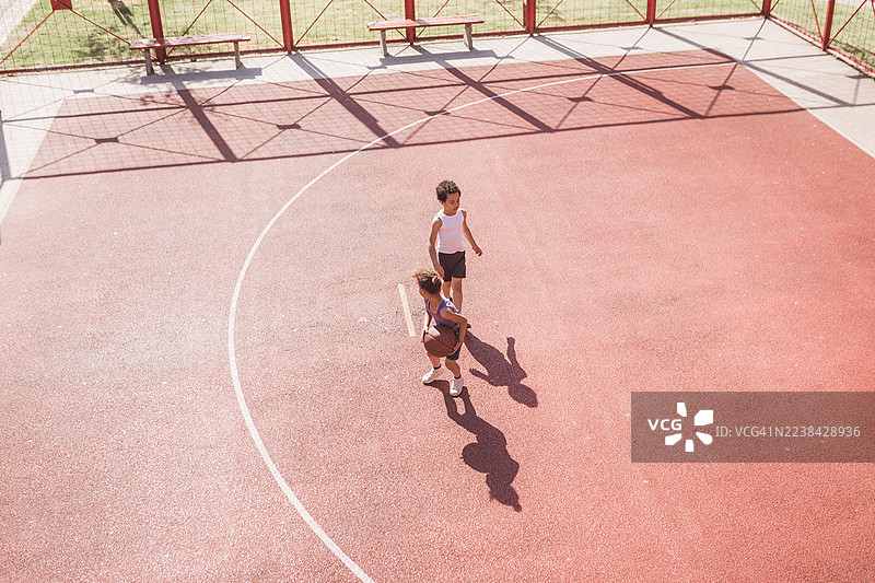 夏季孩子们在户外打篮球图片素材