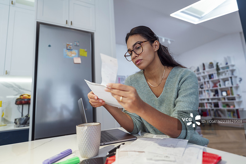 年轻女子在家管理财务图片素材