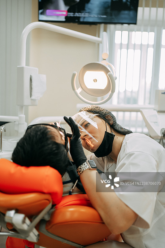 牙医在诊所为患者进行牙科检查图片素材