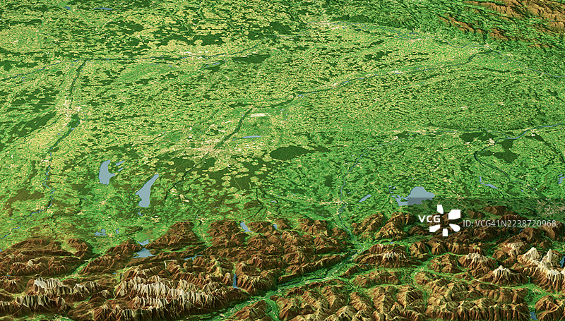 上巴伐利亚卫星景观3D渲染彩色图片素材