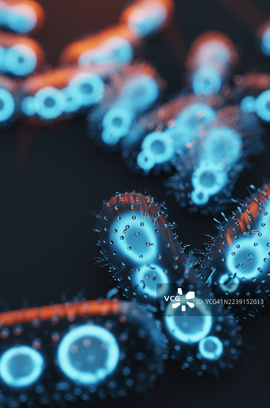 黑色背景上发光的蓝色细菌图片素材