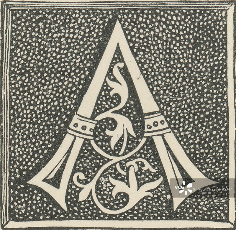 字母A的旧雕刻插图，装饰性花边图片素材