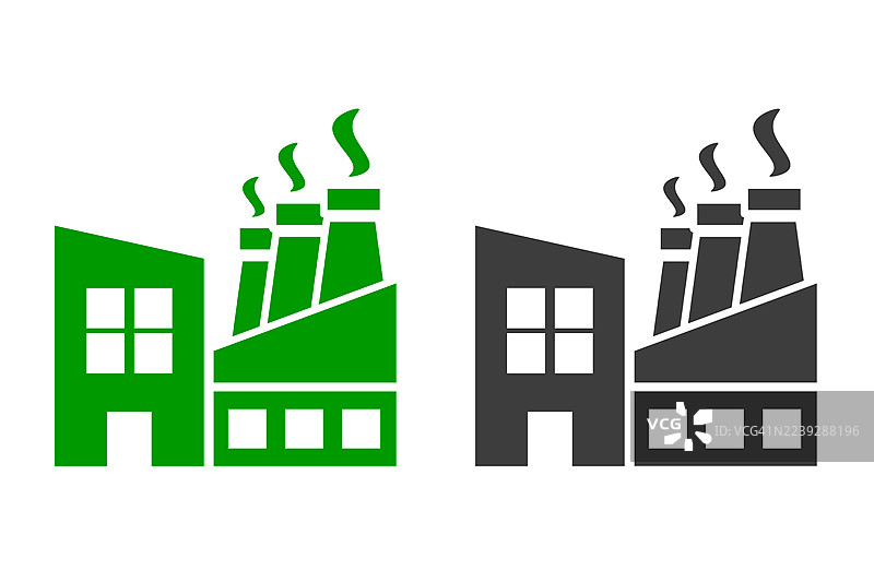 烟囱工厂建筑的两个平面矢量图标图片素材