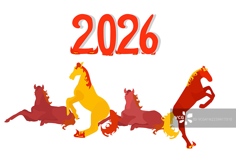 2026中国火马年矢量插画图片素材