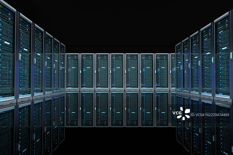 高密度服务器机架，环境光线充足图片素材