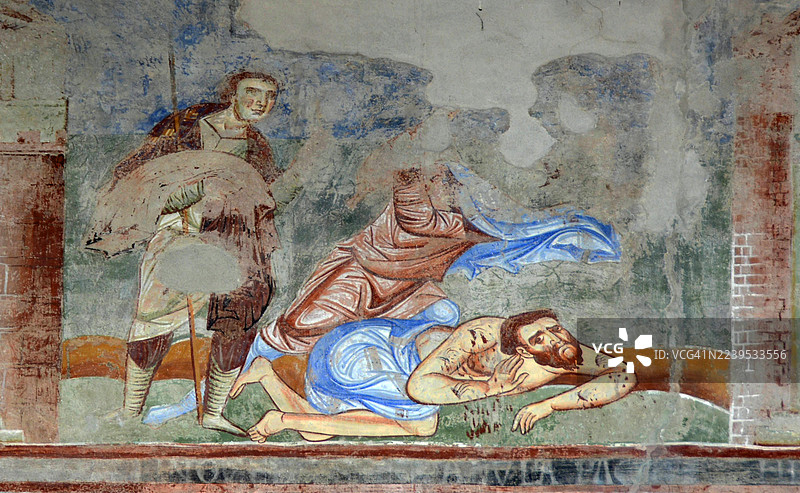 圣安杰洛因·福尔米斯修道院教堂 - 善牧的比喻 - 遇袭的旅人 - 福音故事图片素材