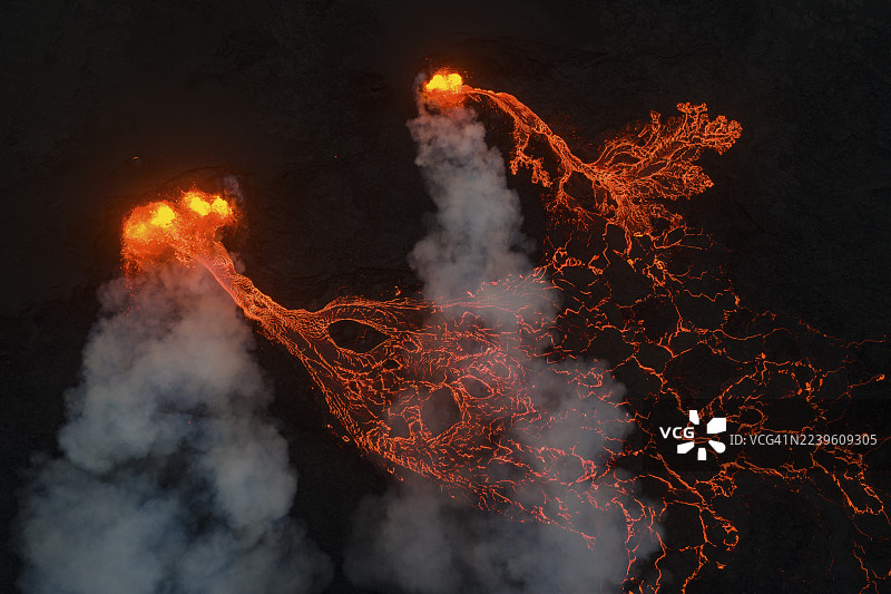 火山喷发，熔岩细节，斯图克尼库尔火山口链，靠近格林达维克，雷克雅内斯半岛，冰岛西南部，冰岛图片素材