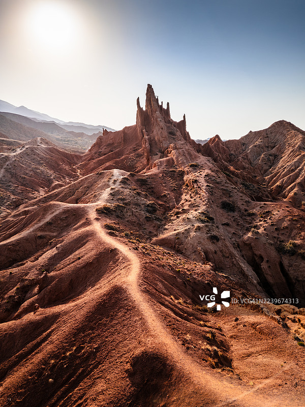 吉尔吉斯斯坦童话峡谷彩色沙漠地貌的鸟瞰图图片素材