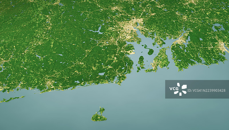 罗德岛卫星景观三维渲染彩色图片素材