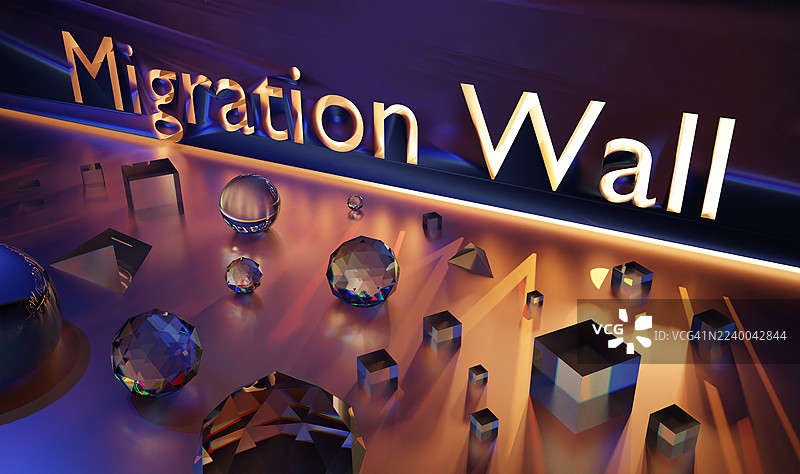 抽象3D图形和光效的移民墙概念图片素材