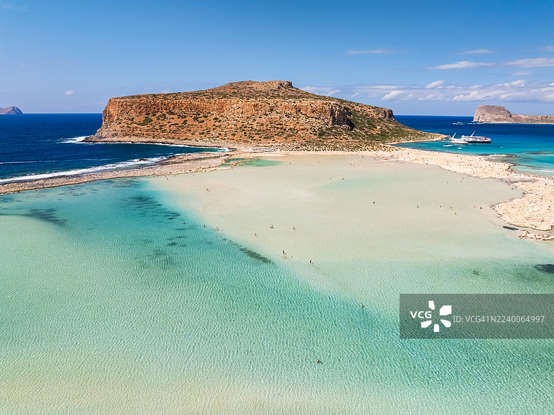 空中鸟瞰巴洛斯海滩泻湖。克里特岛，希腊图片素材