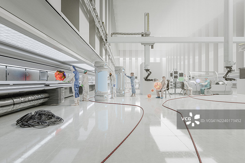 未来实验室里的科学家们正在做实验图片素材